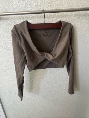 Taupe Wrap-Front Cropped Long Sleeve Top - Women